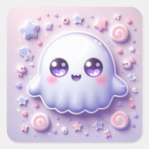 Cuadrada Pegatina de Manualidades de Fantasma Kawaii de Hal