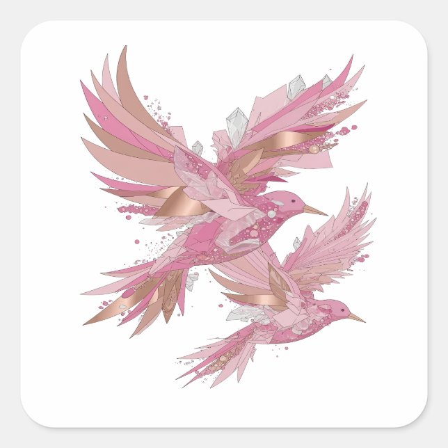 Cuadrada Pegatina de manualidades de pájaros de cristal de  (Anverso)