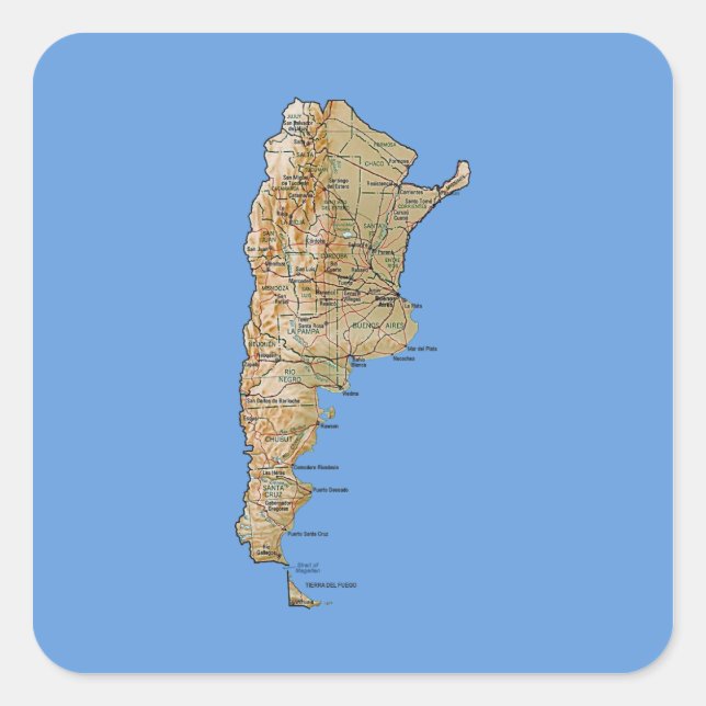 Cuadrada Pegatina de Mapa de Argentina (Anverso)