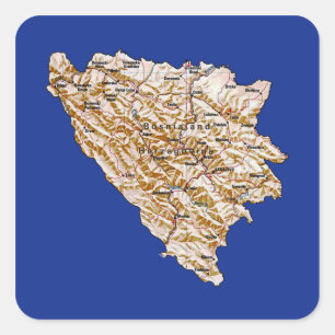 Cuadrada Pegatina de Mapa de Bosnia y Herzegovina
