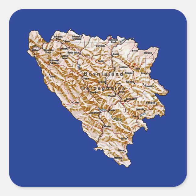 Cuadrada Pegatina de Mapa de Bosnia y Herzegovina (Anverso)