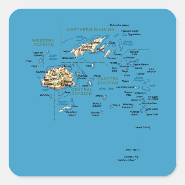 Cuadrada Pegatina de Mapa de Fiyi (Anverso)