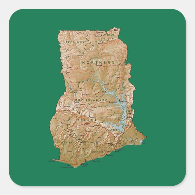 Cuadrada Pegatina de Mapa de Ghana (Anverso)