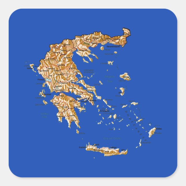Cuadrada Pegatina de mapa de Grecia (Anverso)