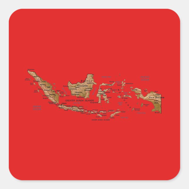 Cuadrada Pegatina de mapa de Indonesia (Anverso)