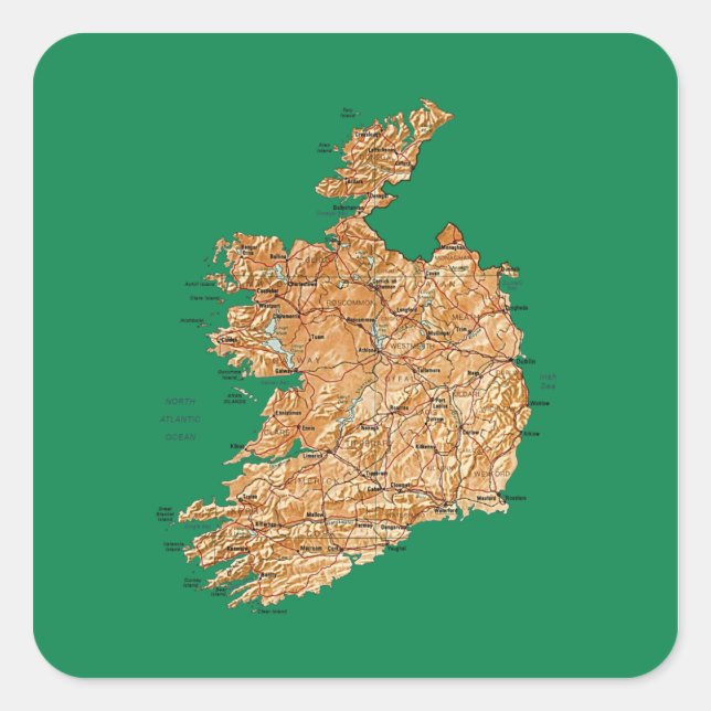 Cuadrada Pegatina de mapa de Irlanda (Anverso)