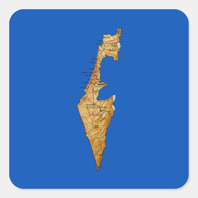 Cuadrada Pegatina de Mapa de Israel (Anverso)