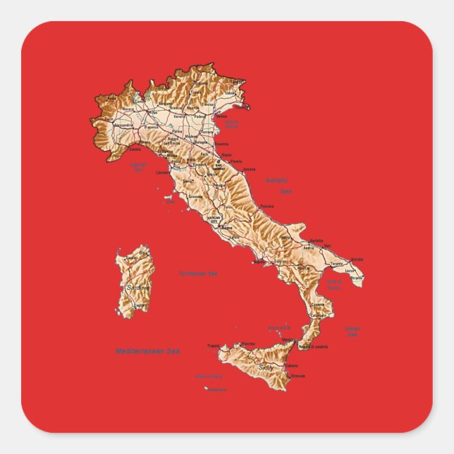 Cuadrada Pegatina de mapa de Italia (Anverso)