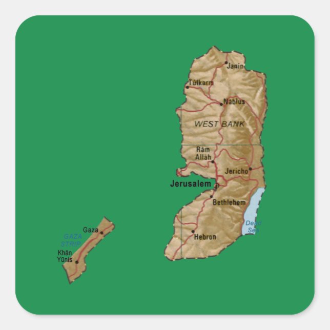 Cuadrada Pegatina de Mapa de Palestina (Anverso)