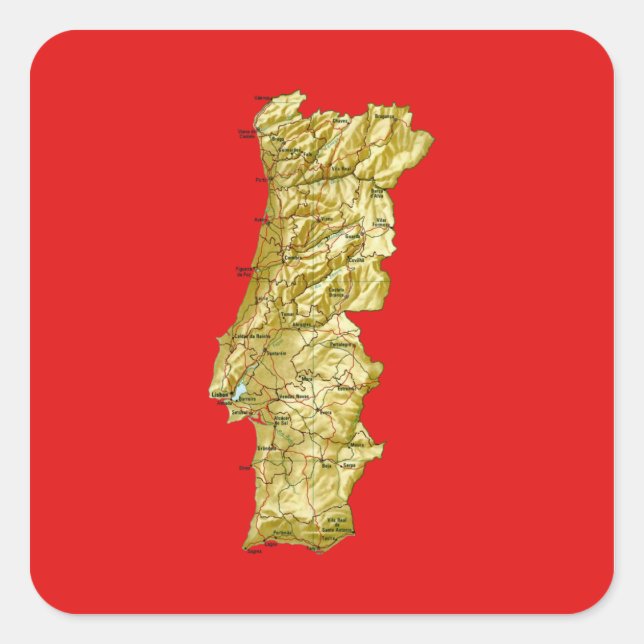 Cuadrada Pegatina de mapa de Portugal (Anverso)