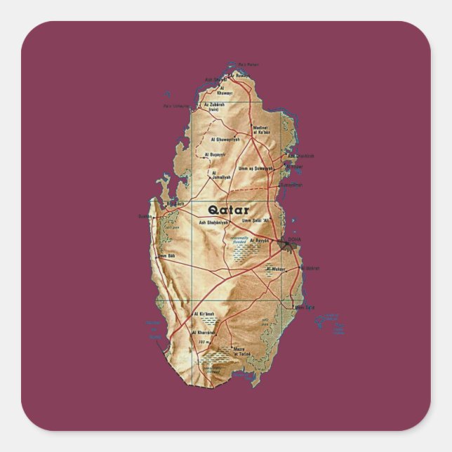 Cuadrada Pegatina de mapa de Qatar (Anverso)