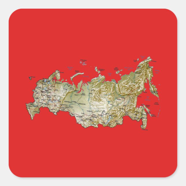 Cuadrada Pegatina de mapa de Rusia (Anverso)