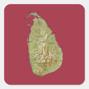 Cuadrada Pegatina de mapa de Sri Lanka