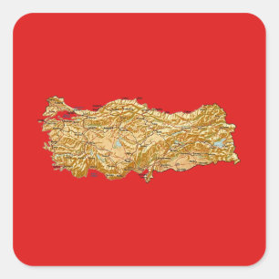 Cuadrada Pegatina de mapa de Turquía