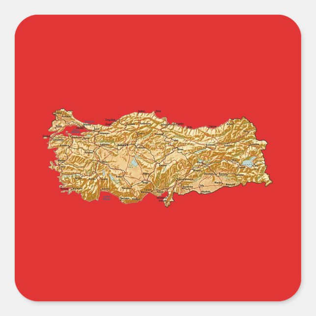 Cuadrada Pegatina de mapa de Turquía (Anverso)