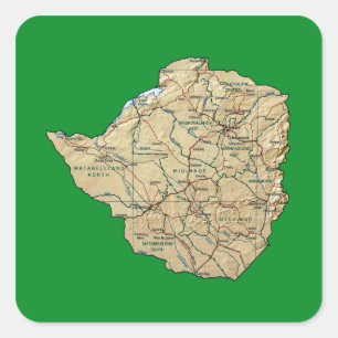 Cuadrada Pegatina de mapa de Zimbabue