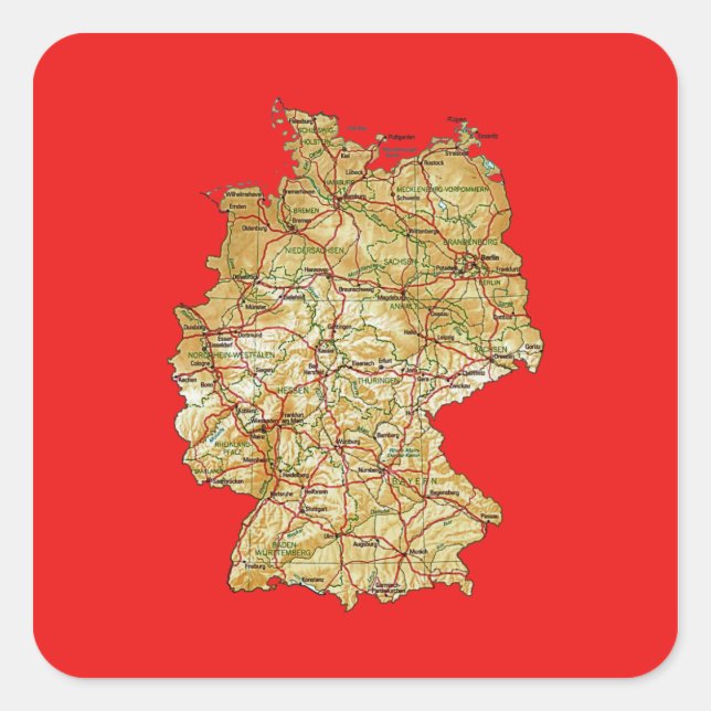 Cuadrada Pegatina de mapas de Alemania (Anverso)