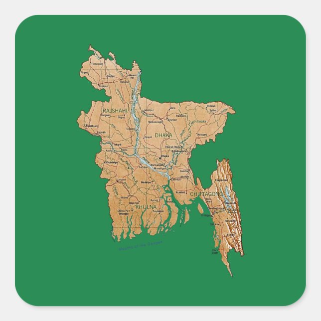 Cuadrada Pegatina de mapas de Bangladesh (Anverso)