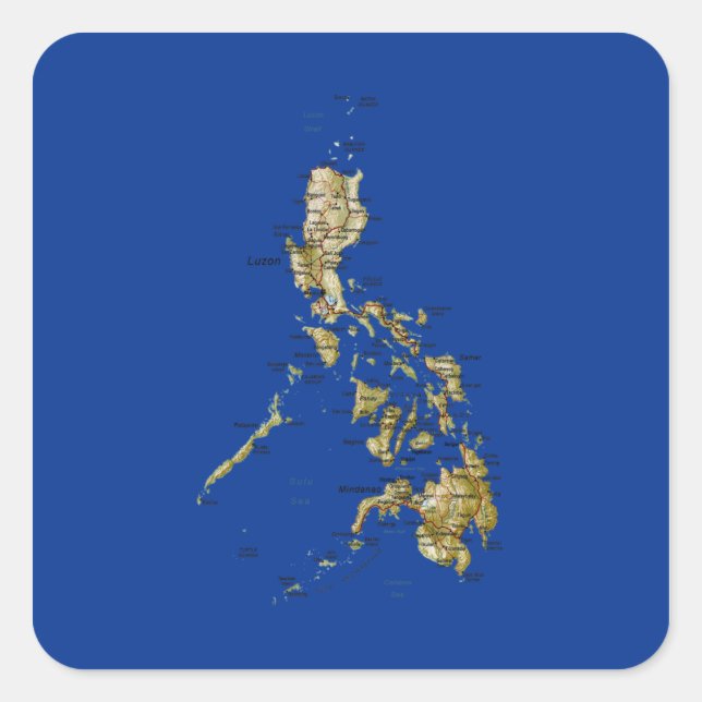 Cuadrada Pegatina de mapas de Filipinas (Anverso)