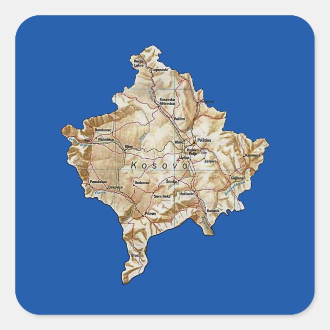 Cuadrada Pegatina de mapas de Kosovo (Anverso)