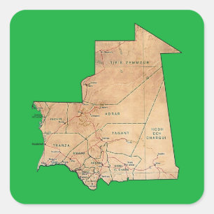 Cuadrada Pegatina de mapas de Mauritania
