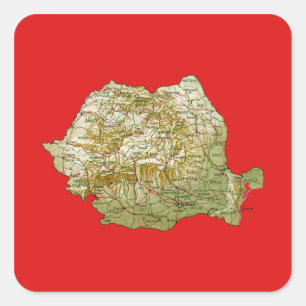 Cuadrada Pegatina de mapas de Rumania