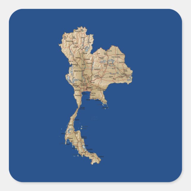 Cuadrada Pegatina de mapas de Tailandia (Anverso)