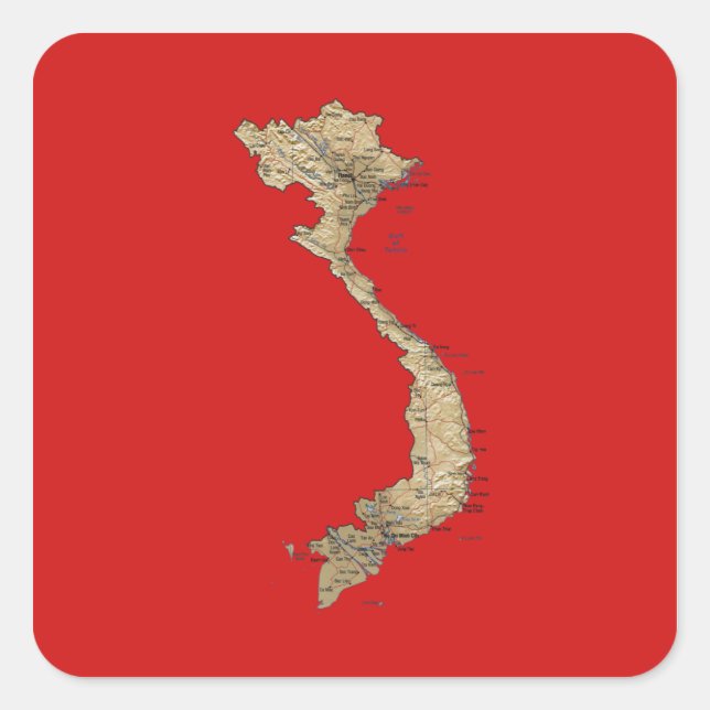 Cuadrada Pegatina de mapas de Vietnam (Anverso)