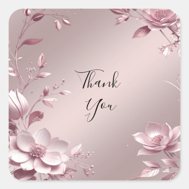 Cuadrada Pegatina de marco floral rosa delicado (Anverso)