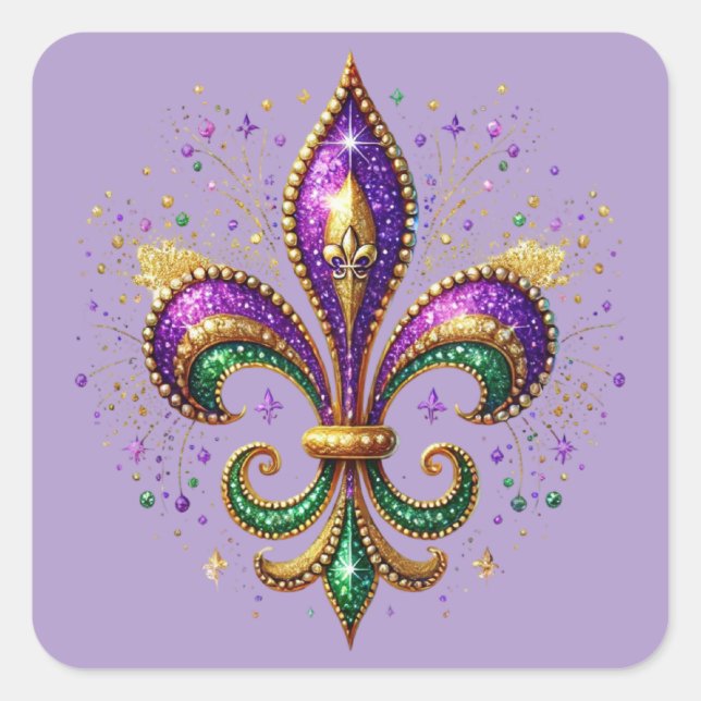 Cuadrada Pegatina de Mardi Gras (Anverso)