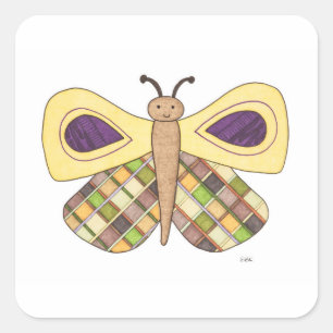 Cuadrada Pegatina de mariposa caprichosa Erin Brie Art Squa