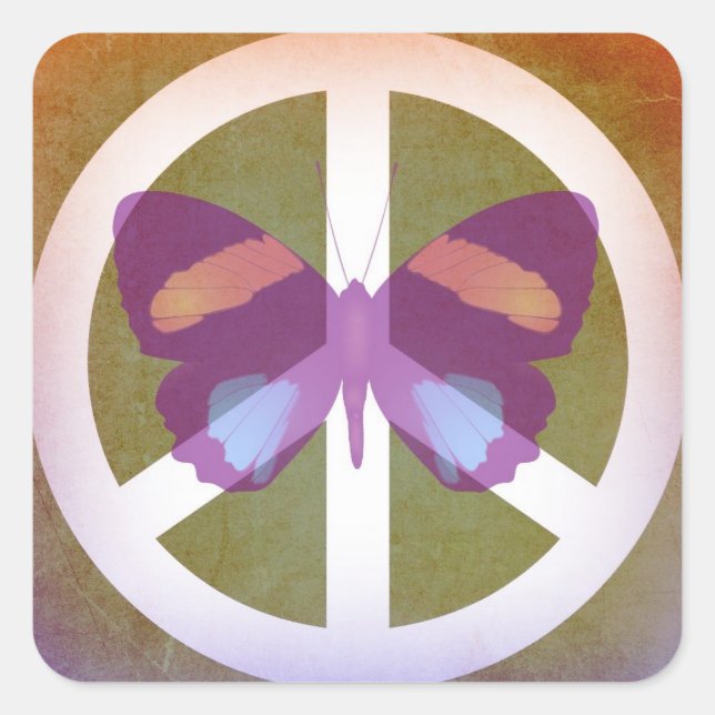 Cuadrada Pegatina de mariposa de paz espiritual (Anverso)