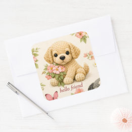 Cuadrada Pegatina de mariposa floral de cachorro lindo – Ca