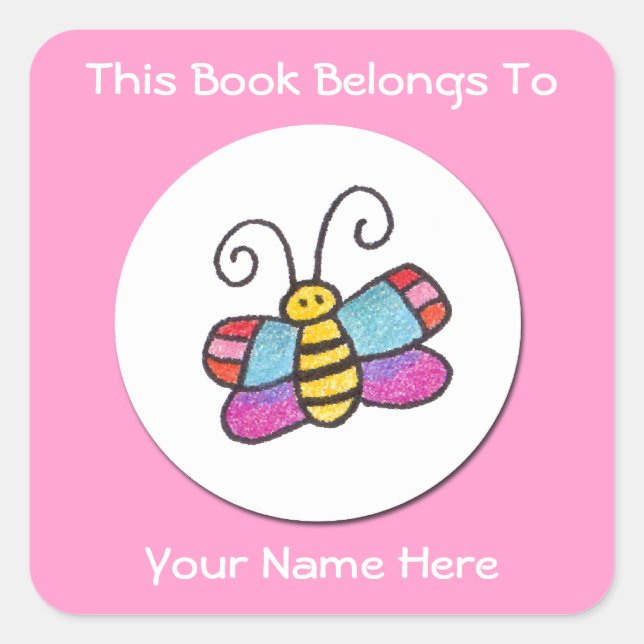 Cuadrada Pegatina de mariposa personalizada (Anverso)