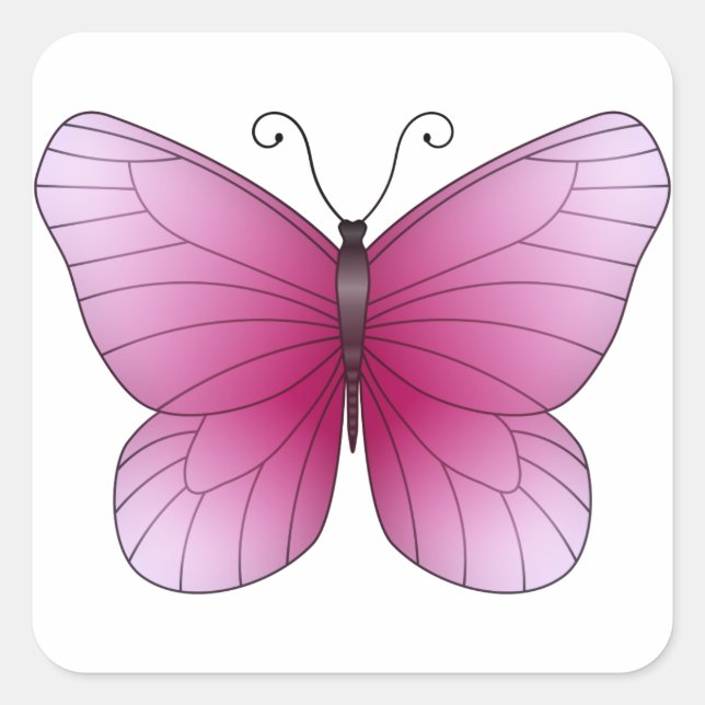 Cuadrada Pegatina de mariposa rosa (Anverso)