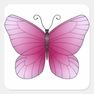 Cuadrada Pegatina de mariposa rosa