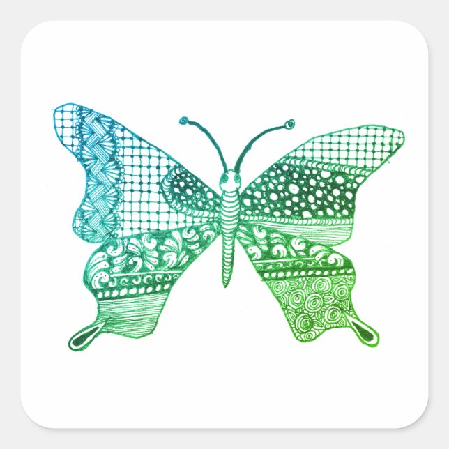 Cuadrada Pegatina de mariposas Green Cute Zen (Anverso)