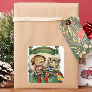 Cuadrada Pegatina de mascota de Navidad de época de época