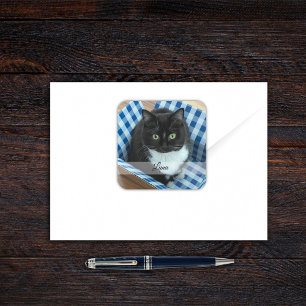 Cuadrada Pegatina de Mascota fotográfico con nombre