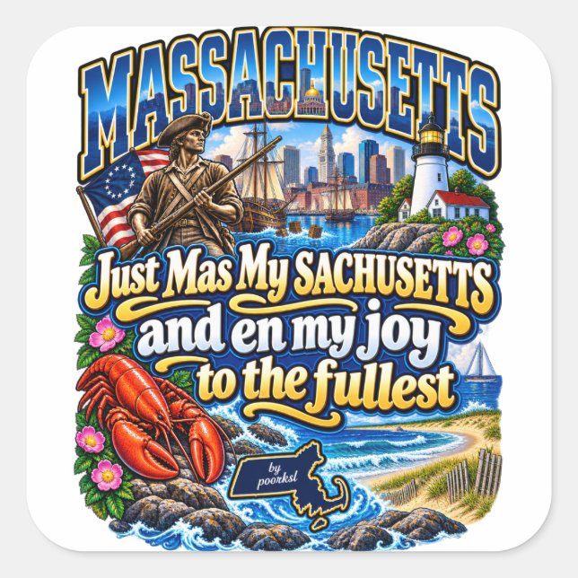 Cuadrada Pegatina de Massachusetts (Anverso)