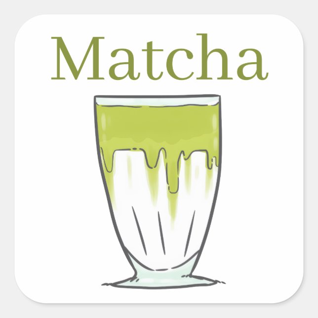 Cuadrada Pegatina de Matcha (Anverso)
