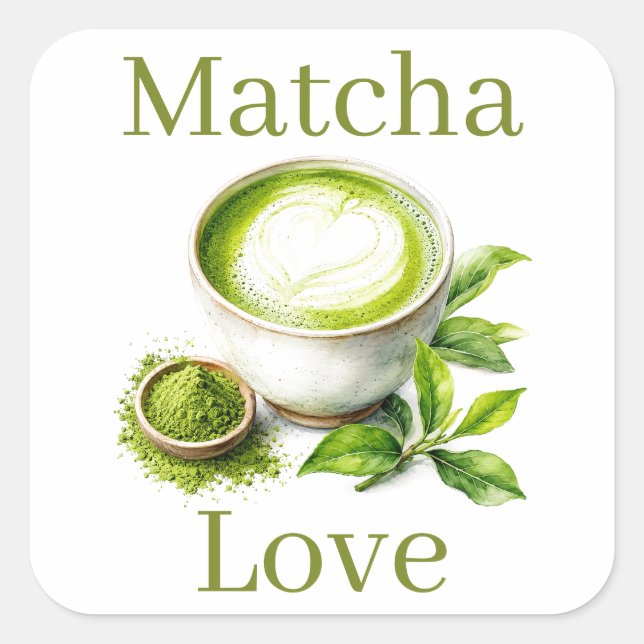 Cuadrada Pegatina de Matcha (Anverso)