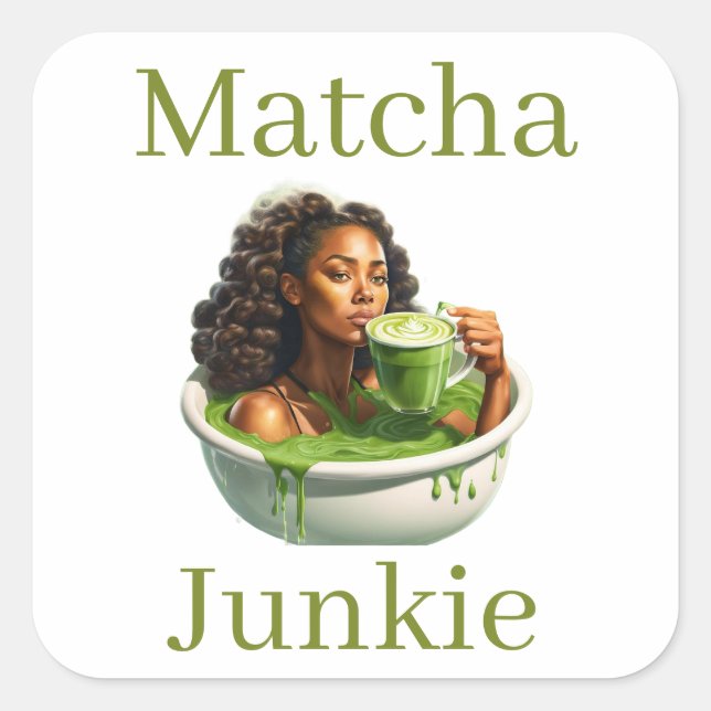 Cuadrada Pegatina de Matcha (Anverso)