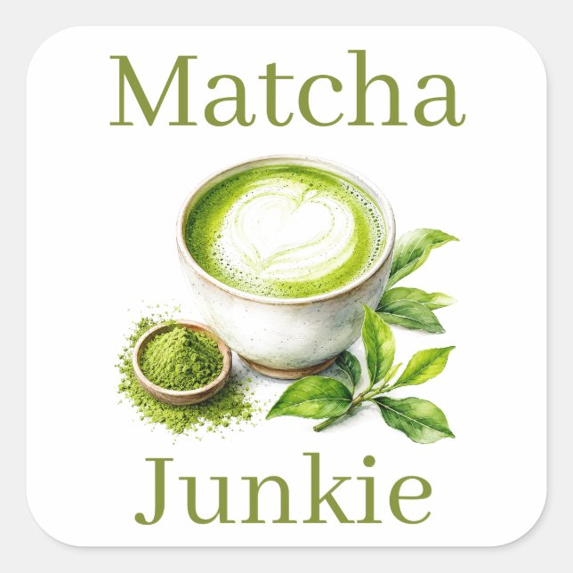 Cuadrada Pegatina de Matcha (Anverso)