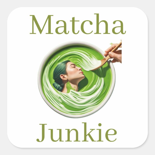 Cuadrada Pegatina de Matcha (Anverso)