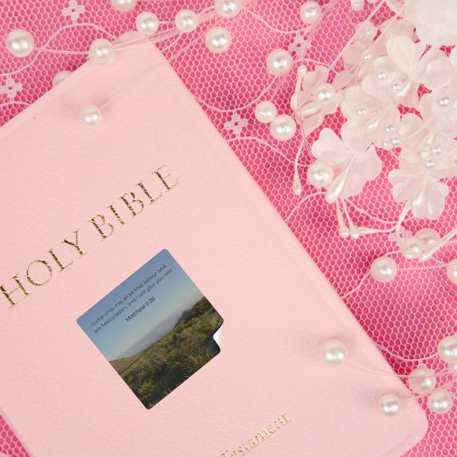 Cuadrada Pegatina de Mateo 11:28 – Colección Desert Faith (Subido por el creador)