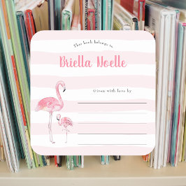 Cuadrada Pegatina de matrículas de mami + bebé Flamingo