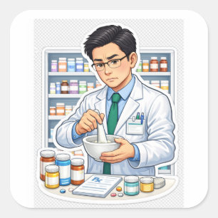 Cuadrada Pegatina de Medicina para Farmacéuticos