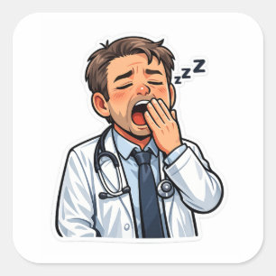 Cuadrada Pegatina de médico dormido de guardia