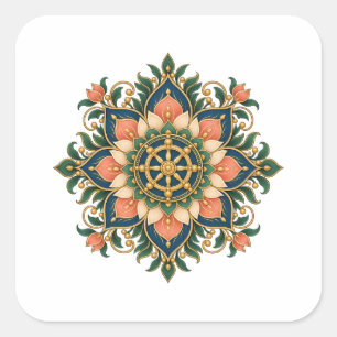 Cuadrada Pegatina de meditación del mandala de la rueda del